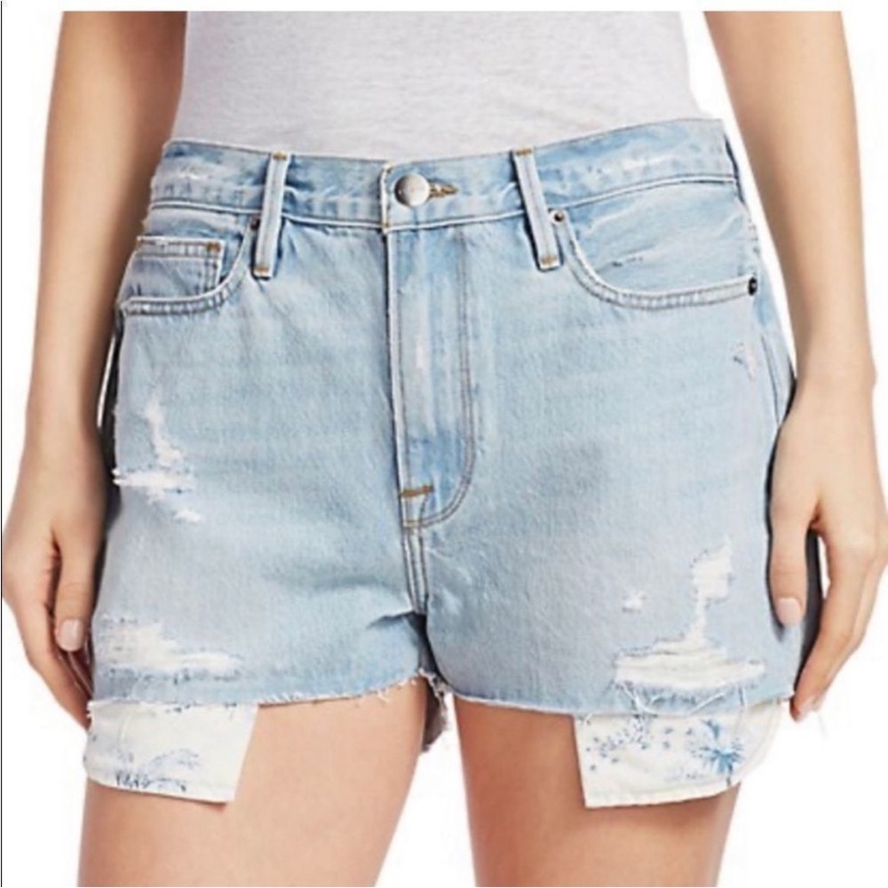 FRAME Le Beau Ripped Denim Shorts Sz 28